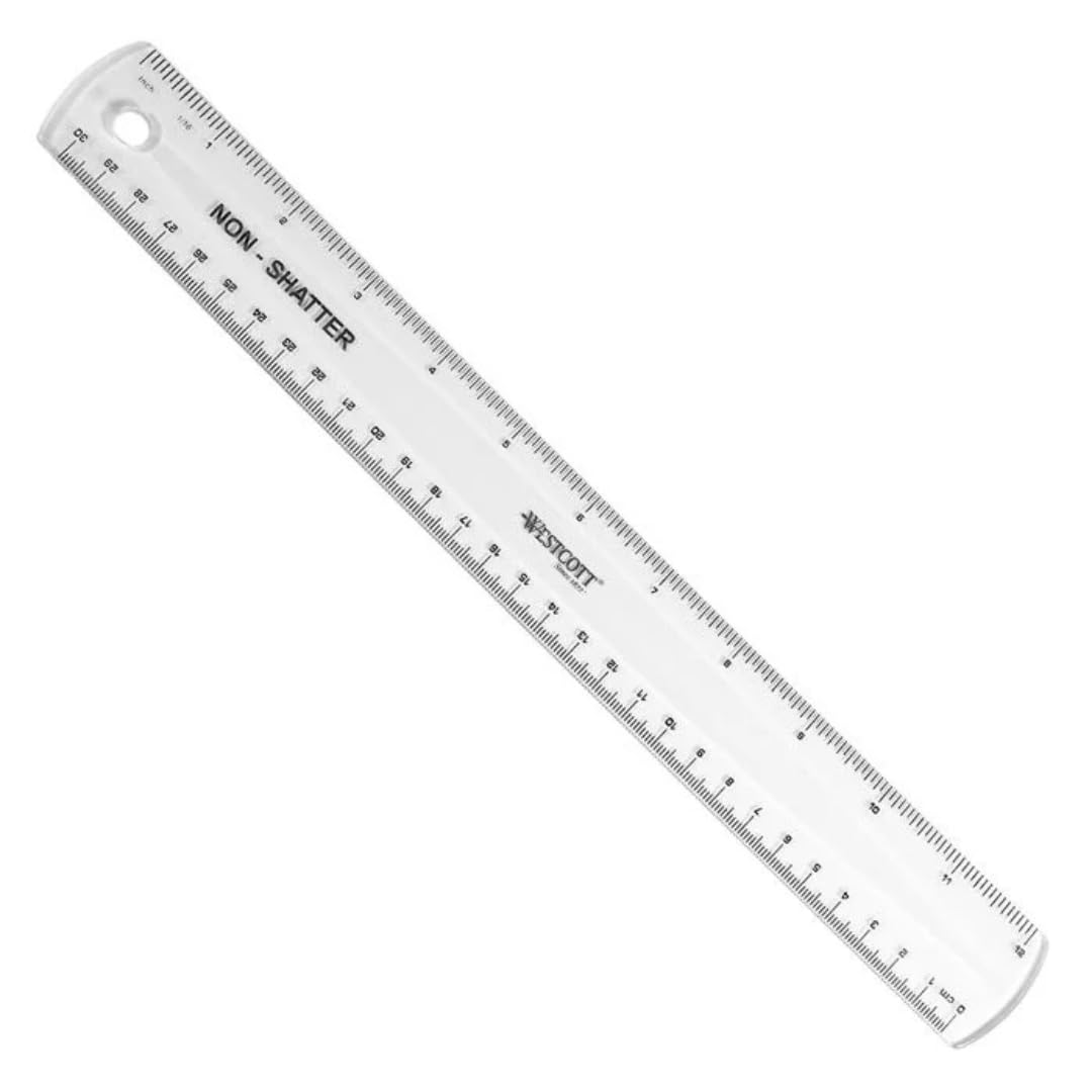 Shatterproof Flexible Ruler by Westcott – 12", Plastic, Clear, Pack of 12, Model 13862