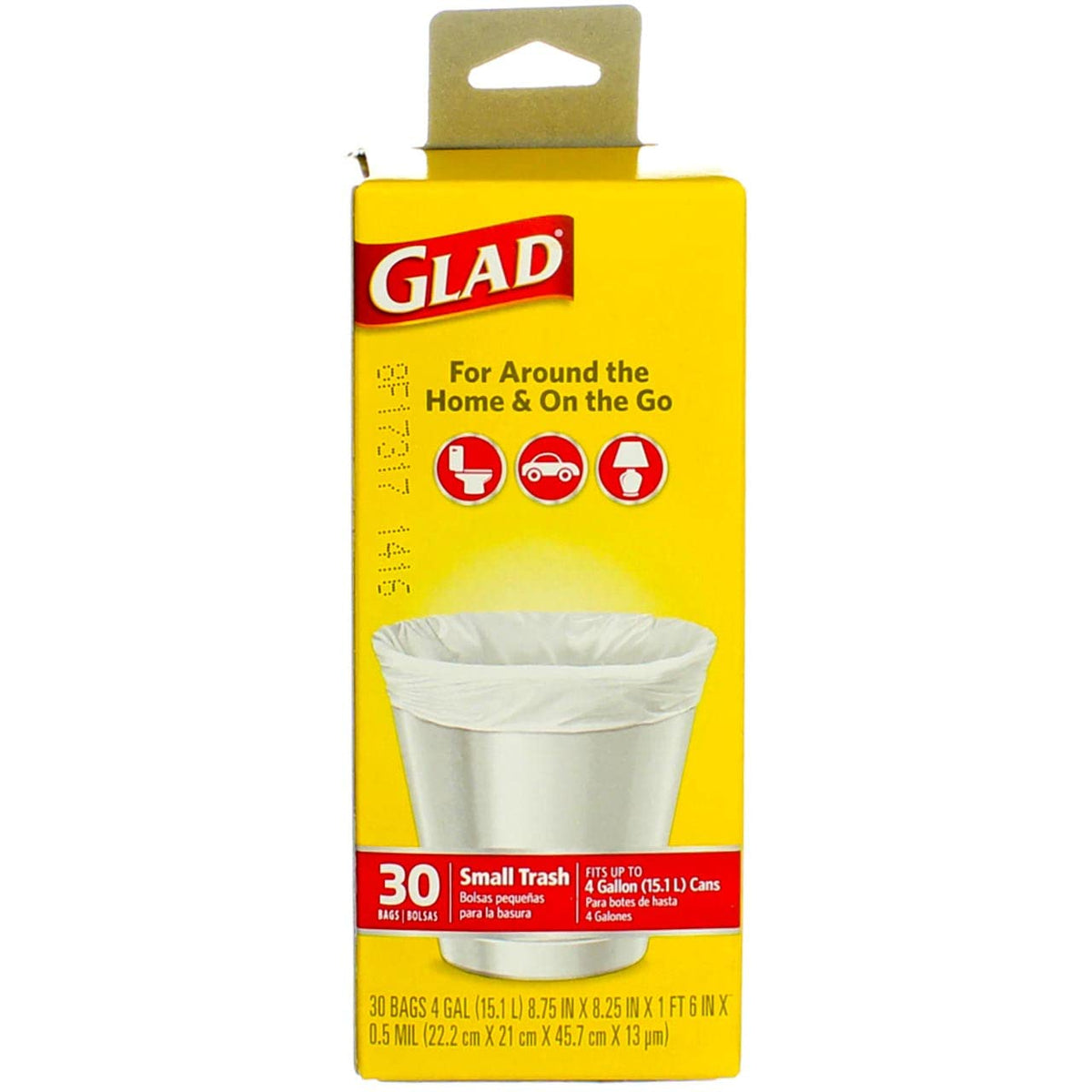 Flat Top Small Garbage Bag by Glad – 30 Count (Pack of 6), 4.0 gallons, Plastic, White, Pack of 6