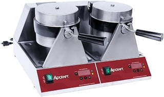 Adcraft Double Belgian Waffle Maker, 7", in Stainless Steel