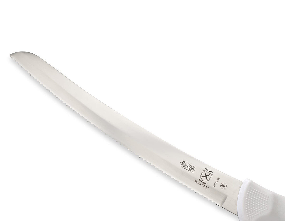 Ultimate White 10" Curved Wavy Edge Bread Knife by Mercer Culinary – 10", Stainless Steel, White, Model M18132