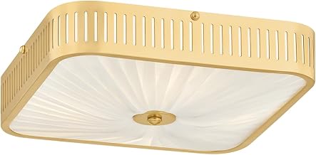 Hudson Valley Lighting Henri 4-Light Semi-Flush Mount | Aged Brass Square Fixture with Pleated Ivory Silk Shade | Modern Architectural Ceiling Light for Hallway or Bedroom | AH4704-AGB