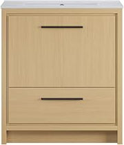 Swiss Madison Virage 30" Freestanding Bathroom Vanity in Natural Oak with 3-Hole Widespread Sink Top