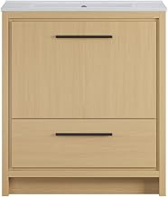 Swiss Madison Virage 30" Freestanding Bathroom Vanity in Natural Oak with 3-Hole Widespread Sink Top