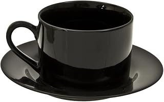 10 Strawberry Street Black Rim 6 Oz Can Cup and Saucer, Set of 6, Black