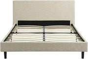 Furnifact Fabric-Upholstered Platform Bed with Headboard, Queen Bed Frame Upholstered Linen Bedframe and Queen Bed Frame for Bedroom, Beige