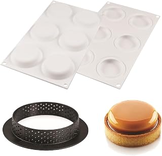 Silikomart KIT TARTE RING 80, Silicone Mold with 6 Cavities dia. 2.63" xh0.59, 6 Heat-Resistant Perforated Plastic Rings