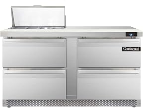 SW60-8C-FB-D Sandwich Unit, 60" W, With 8 Pan Top Openings, Front Breathing, Four Drawers & 19" Cutting Board