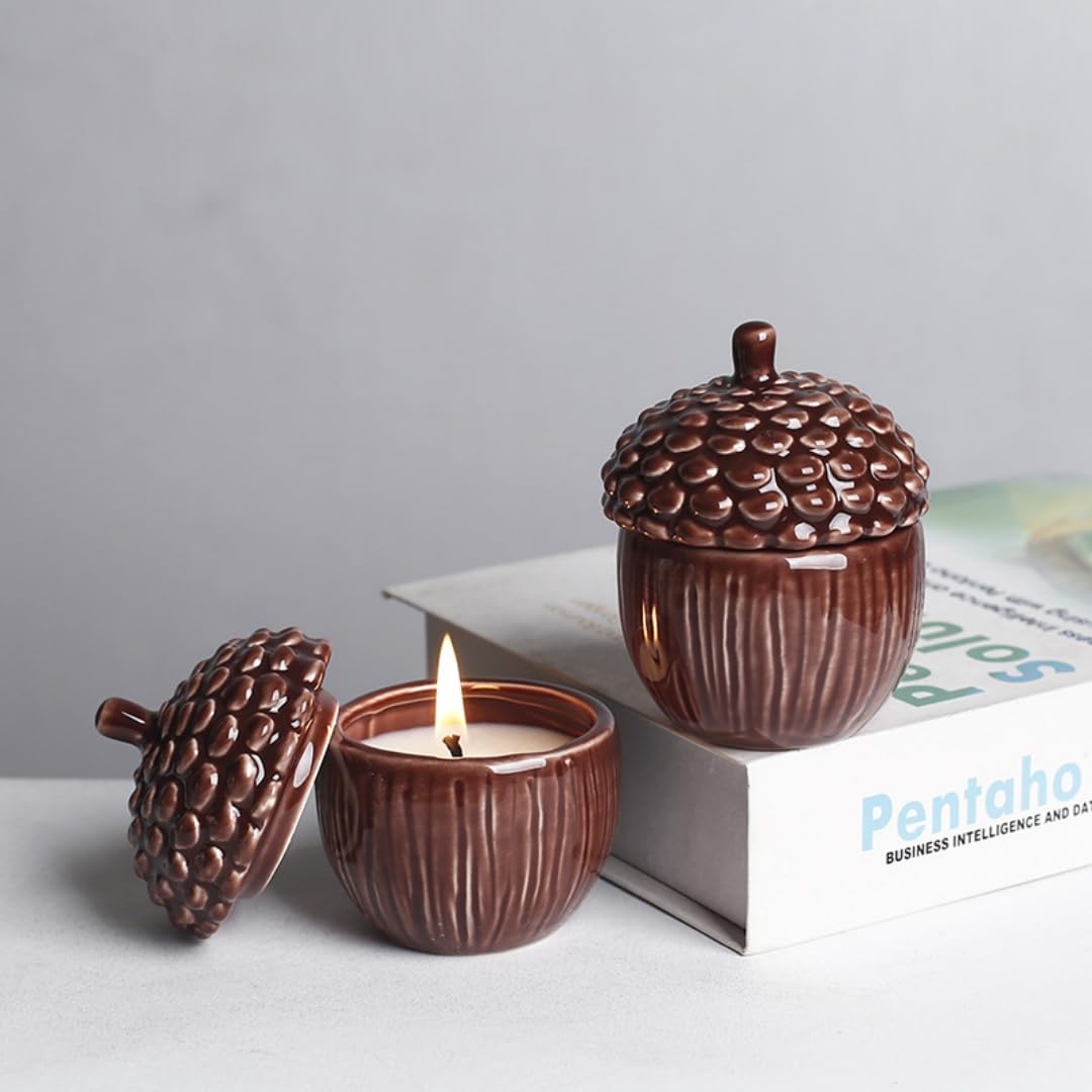 Masney Ceramic Acorn Jar with Lid, 2.55 Inch Diameter, Brown