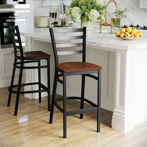 Flash Furniture Cherry Wood Seat/Black Metal Frame / Set of 1 / Traditional Barstools