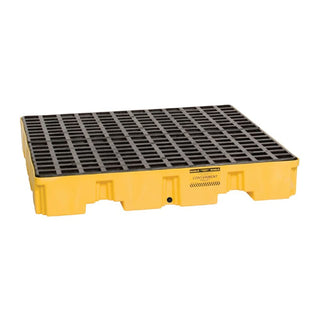 4 Drum Low Profile Containment Pallet with Drain by Eagle – Pack of 1, HDPE, Yellow & Black, Model 1645