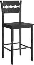 Modway Jax Vintage Inspired Oak Wood Bar Stool with Wavy Razor Back in Black - Bar Height Stool for Kitchen Island Or Home Bar