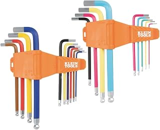 KLEIN TOOLS CBLS19 Long Ball-End Hex Key Wrench Set, SAE and Metric, L-Style, Color-Coded Powder-Coat, 3/32 to 3/8-Inch and 1.5 to 10 mm, 19-Piece