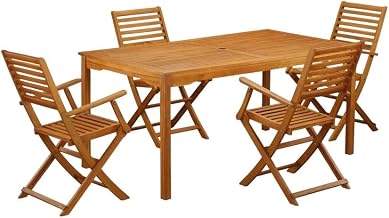 Oil-Finish Wooden Patio Set - Dining Table and 4 Chairs, Durable Solid Wood Construction, Weatherproof Design for Backyard and Garden