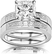 1.6 Carat t.w. GIA Certified Princess Cut 14K White Gold Classic Channel Set Princess Cut Diamond Engagement Ring and Wedding Band Set (I-J Color VS1-VS2 Clarity)