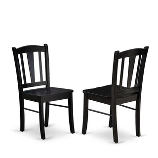 Wooden Dining Chairs with Wood Seat by Furnifact – Rubberwood, Black, Pack of 2