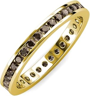 Round Smoky Quartz Channel Set Womens Eternity Ring Stackable 14K Yellow Gold