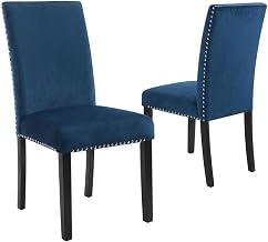 Velvet-Upholstered Dining Chair with Wood Legs by Starlight Canyon Home – Wood, Blue, Pack of 2