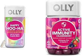 OLLY Happy Hoo-Ha Probiotic for Women Vaginal Health Capsules 25 Count & Active Immunity+Elderberry Gummies 45 Count Berry Flavor