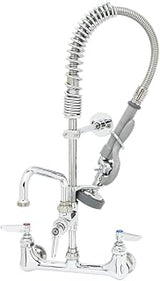 T&S Brass MPX-8WCN-08-CR Mini-PRU Wall Mount Faucet, 8" Swing Nozzle, CERAMA and B-0107-035, Club Handles, 8"