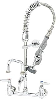T&S Brass MPX-8WCN-08-CR Mini-PRU Wall Mount Faucet, 8" Swing Nozzle, CERAMA and B-0107-035, Club Handles, 8"