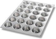 Chicago Metallic Cupcake Pan, 14-1/8" x 20-3/4" overall | 14-1/8" x 20-3/4" overall, makes (24) 2-3/4" dia. cakes, 3.8 oz. capacity each, wire in rim, 20 gauge aluminum, plain