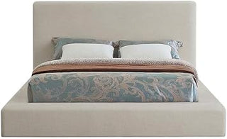 Starlight Canyon Home Linen-Upholstered Platform Bed with Panel Headboard, King Upholstered Bed Frame with Headboard for Bedroom, Beige Linen Textured Fabric