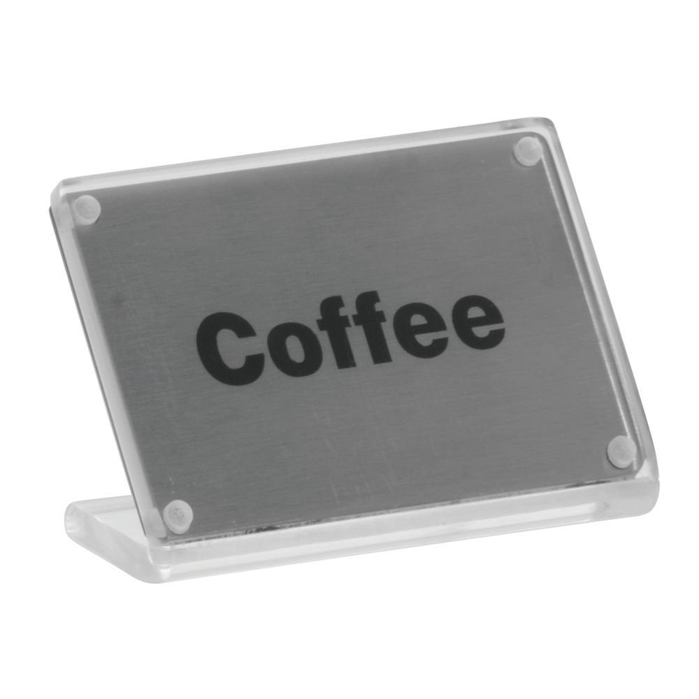 Beverage Sign "Coffee" - 3 5/16"L x 2 11/64"H by HUBERT – Large, Plastic, Clear, Model SBAS5