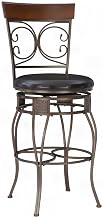 Furnifact Steel Bar Stool with Scroll Back, Big and Tall Bar Height Stools for Kitchen Island Chairs, Brown