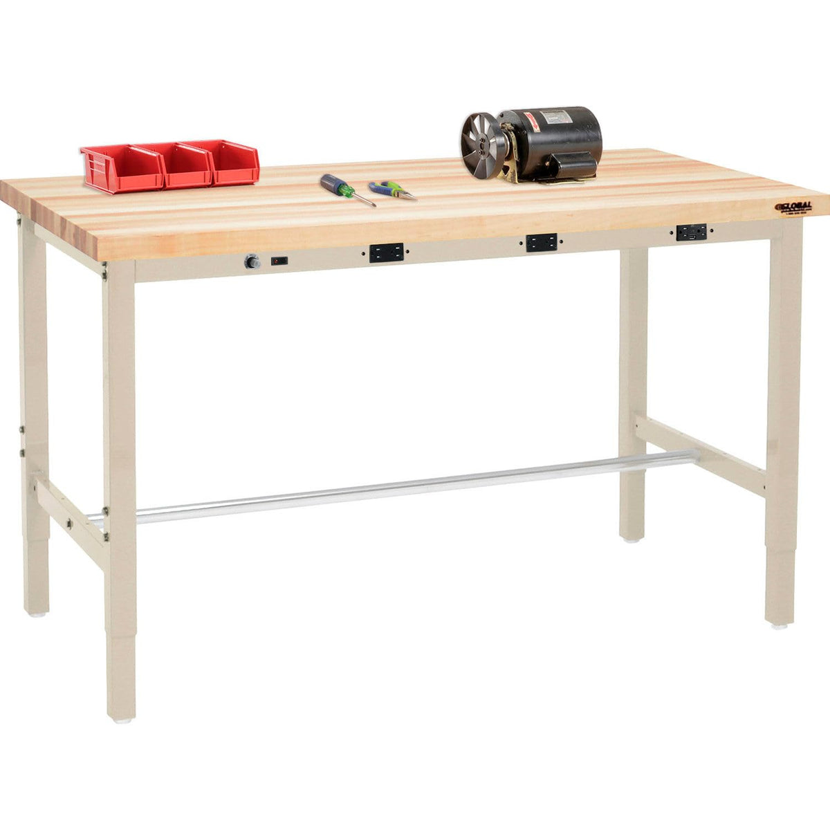 48" W x 30" D Adjustable Height Workbench by Global Industrial – 30"L x 48"W x 4.5"H, Steel, Tan, Model 607004BTNA