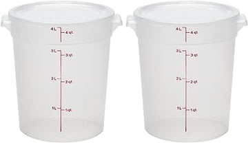 Cambro Food Storage Containers with Lids (BPA-Free) - 4 Quart - Food Grade Buckets with Lids (2 Pack) - For Dough Proofing and Brining (Translucent)