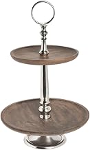 HUBERT Countertop Display Stand 2 Tier Wood and Nickel Plated - 14 7/10" Dia x 21 5/8" H