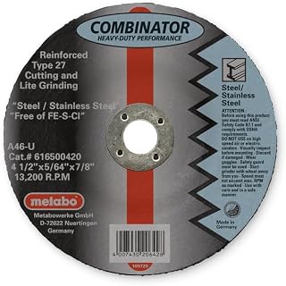 metabo Application: Steel/Stainless Steel - 6" x 5/64" x 7/8" - A46U Combinator (616502420), Type 27 Depressed Center Combinator Wheels - Cut & Grind