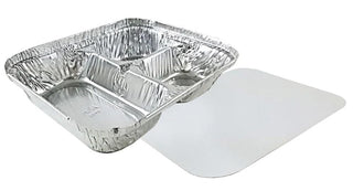 Handi Foil Oblong 3 Compartment Tray with Lid - 250 per case. by Handi-Foil – 8.75" x 6.75" x 1.5", Aluminum, Silver, Pack of 250, Model 2045-35-250W