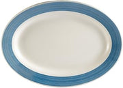 CAC China R-14-BLUE Rainbow Rolled Edge 12-1/2-Inch by 8-5/8-Inch Blue Stoneware Oval Platter, Box of 12