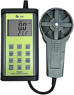 TPI 556C1 Digital Anemometer with Vane Probe, 0.4 to 30.0 m/s Velocity, Air Flow Calculation (CFM/CMM), -20 to +80° C Temperature,