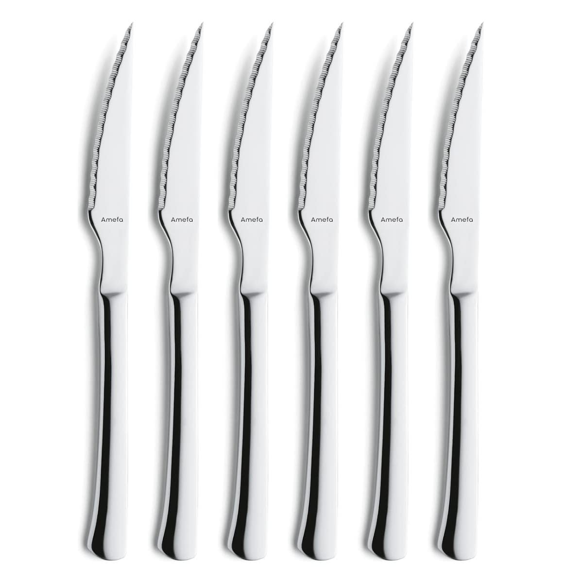 Chuletero Steak Knife Set on Hanging Card by Amefa – 22.5 cm, Stainless Steel, White, Pack of 6, Model 703800BC09BR6