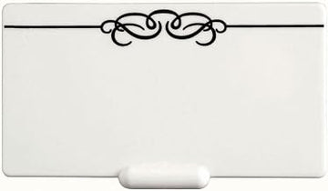 HUBERT Write On Wipe Off Tag with Black Scroll Imprint Plastic Heat Resistant - 2" H x 3 1/2" L