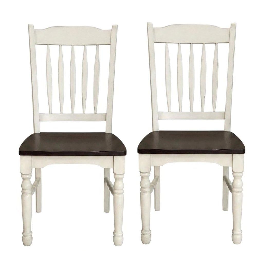 British Isles Brown Slatback Sidechair with Light Distressed Finish by Starlight Canyon Home – Solid Rubberwood, Brown, Pack of 2