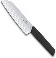 Victorinox Swiss Modern Santoku Knife - Sharp Kitchen Knife for Dicing, Slicing & Mincing - Premium Kitchen Accessories - Black Handle, 7"