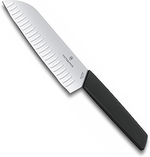 Victorinox Swiss Modern Santoku Knife - Sharp Kitchen Knife for Dicing, Slicing & Mincing - Premium Kitchen Accessories - Black Handle, 7"