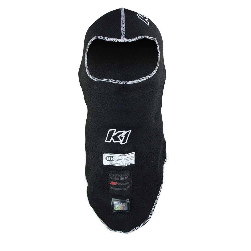 Balaclava Head Sock Flex Black by K1 RaceGear – Nomex, Black, Model 26-FHS-N