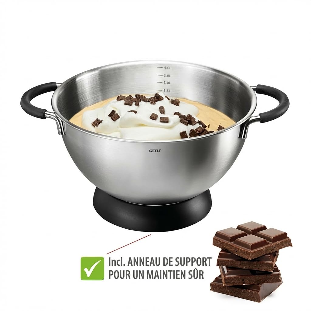 Mixing and Beating Bowl by GEFU – 24 x 24 x 14,5 cm, 4 liters, Plastic, Silver, Model GE28140