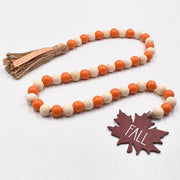Thanksgiving Wooden Beads Garland: Farmhouse Wood Bead Garland Hanging Wood with Tassel Maple Leaves Pumpkin for Halloween Party Thanksgiving Fall Harvest Decor by IMIKEYA – Model