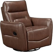 Lexicon Thomas Leather Swivel Glider Reclining Chair in Toffee Brown