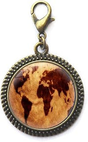 Globe Zipper Pull,World Map Lobster Clasp,Travel World Globe,Teacher,Map Zipper Pull