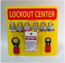 National Marker LOB1Y Lockout Center, Yellow Backboard with Hooks and Supplies, 14" x 14"