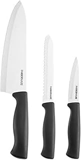 Farberware 3-Piece Chef Knife Set - High-Carbon Stainless Steel Kitchen Knives with Ergonomic Handle, Includes 8 In Chef, 5.5 In Utility and 3.5 In Paring Knife for Everyday Food Prep