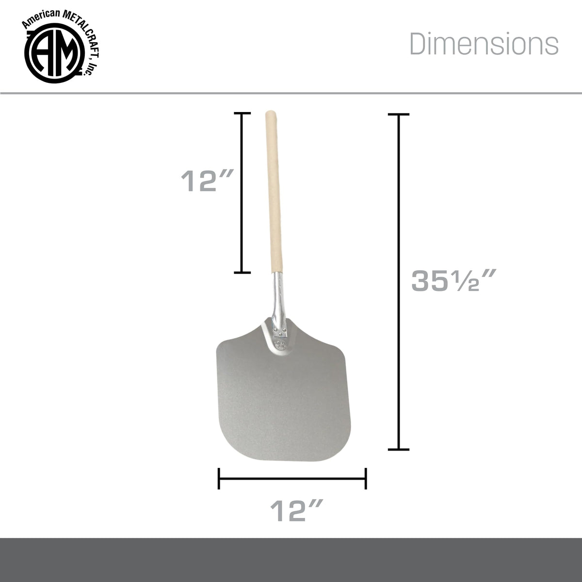 3016 Aluminum Pizza Peel with 19 Inch Wood Handle - 12 x 14 Inch by American Metalcraft – 35.5-Inch, 48.0 ounces, Aluminum, Silver, Model 3512