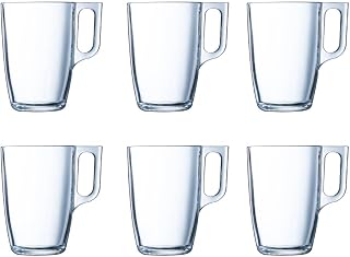 Luminarc New Set of 6 Breakfast Mugs Glass Coffee Mugs for Microwave 32cl, Black