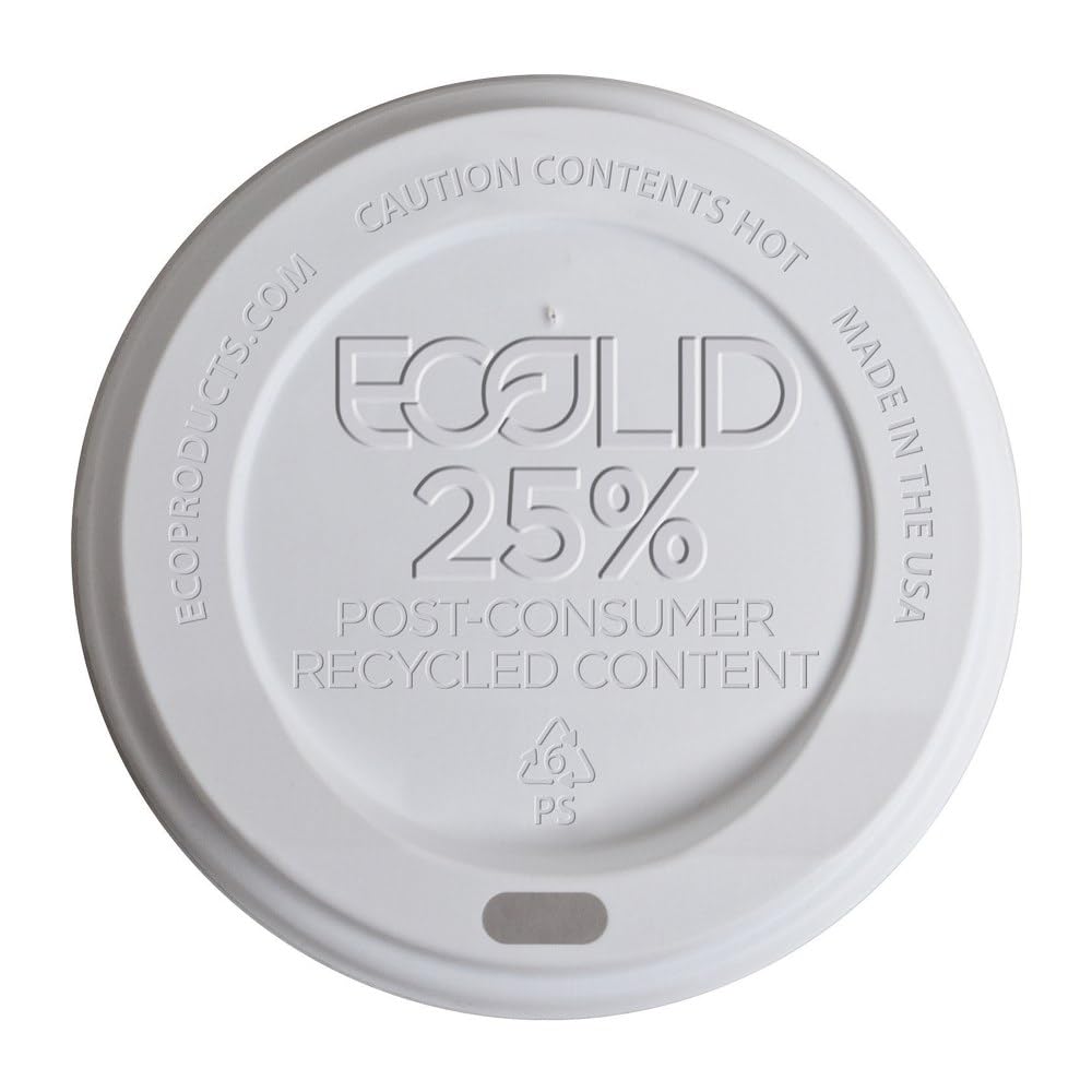 Eco-Products Eco-Lid 25% Recycled Content Hot Cup Lid, Fits 10-20oz Cups, 1000/Carton